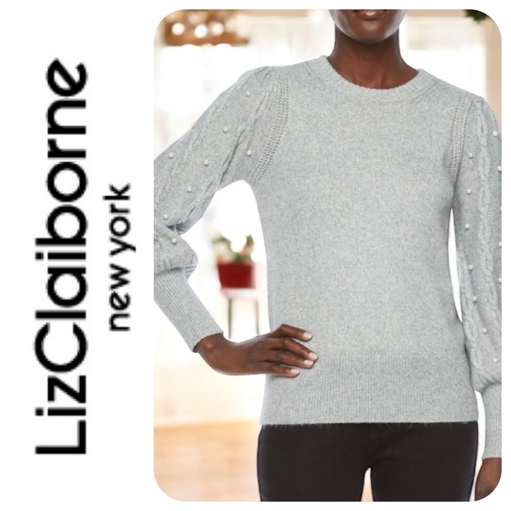 Liz Claiborne Pearl Embellished Puffed Sleeve Sweater,  L - NWT